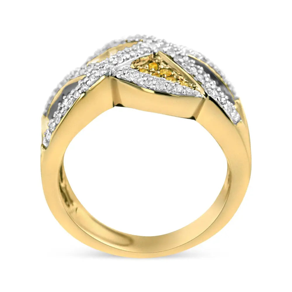 14k Yellow Gold 3/4 Cttw Champagne and Round-cut Diamond Ring (i-j Color I2-i3 Clarity) - 7 - Fine Jewelry us Direct