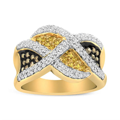 14k Yellow Gold 3/4 Cttw Champagne and Round-cut Diamond Ring (i-j Color I2-i3 Clarity) - 7 - Fine Jewelry us Direct