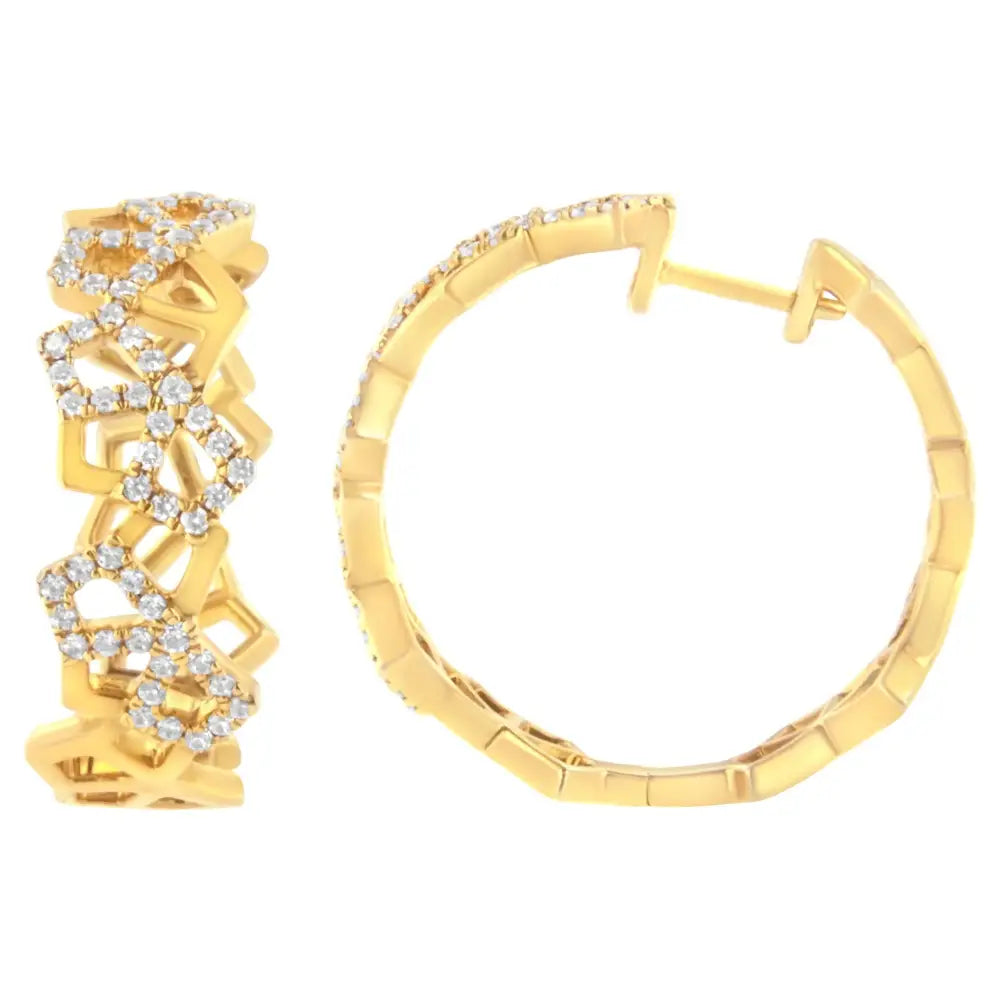 14k Yellow Gold 3/4 Cttw Diamond Honeycomb Hoop Earrings (g-h Color Si1-si2 Clarity) - 24mm - Fine Jewelry us Direct