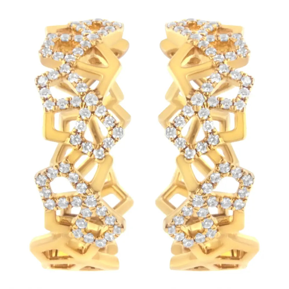 14k Yellow Gold 3/4 Cttw Diamond Honeycomb Hoop Earrings (g-h Color Si1-si2 Clarity) - 24mm - Fine Jewelry us Direct