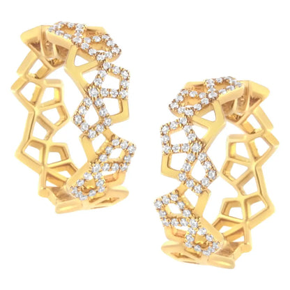 14k Yellow Gold 3/4 Cttw Diamond Honeycomb Hoop Earrings (g-h Color Si1-si2 Clarity) - 24mm - Fine Jewelry us Direct