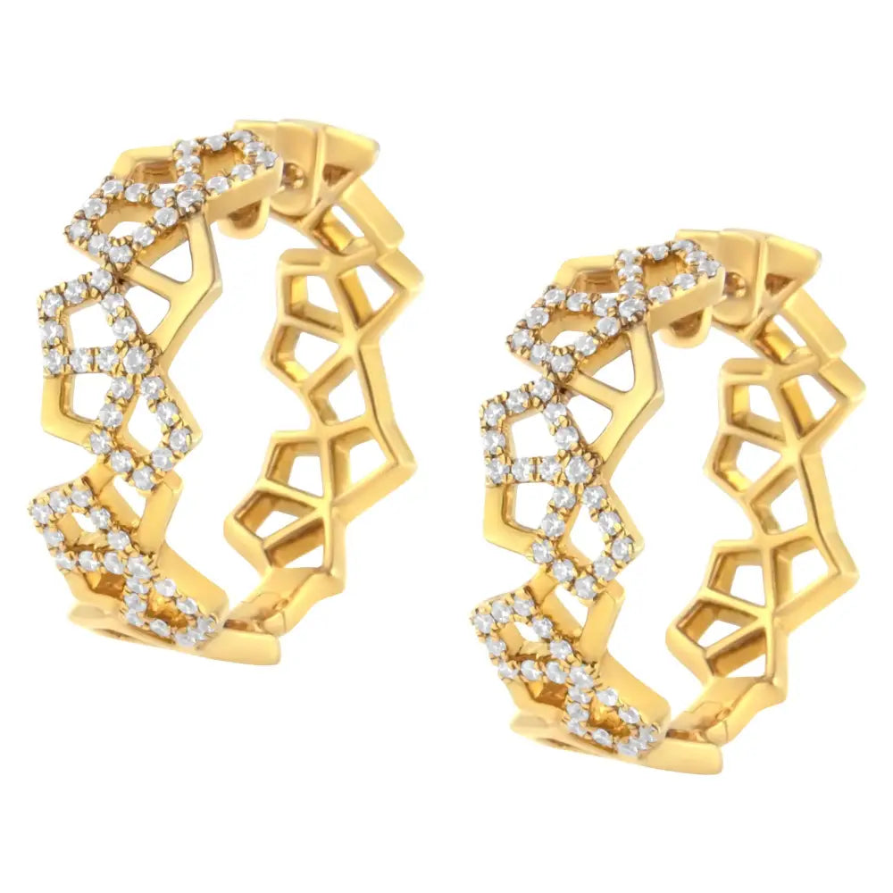 14k Yellow Gold 3/4 Cttw Diamond Honeycomb Hoop Earrings (g-h Color Si1-si2 Clarity) - 24mm - Fine Jewelry us Direct