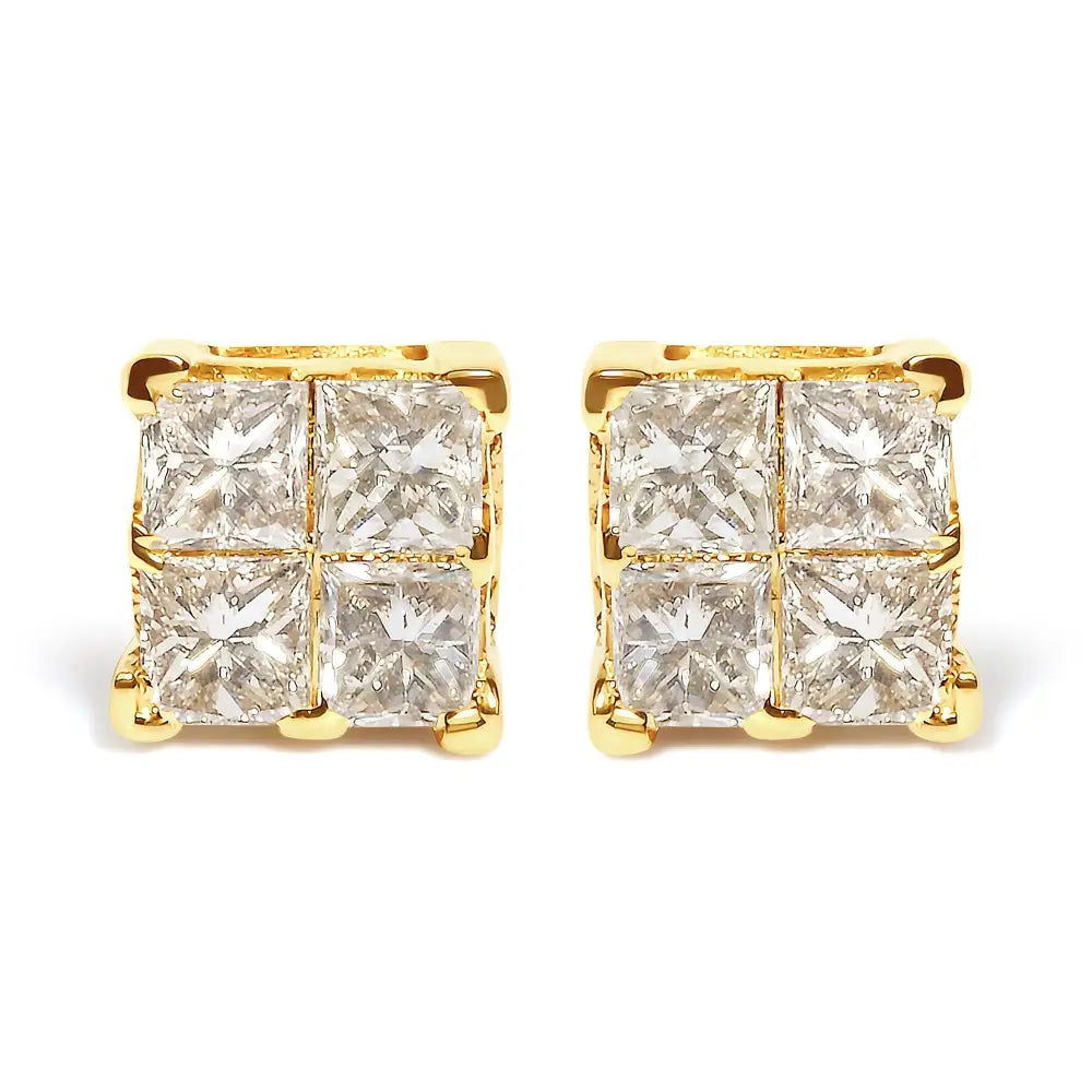 14k Yellow Gold 3/4 Cttw Invisible Set Princess-cut Diamond 4 Stone Square Stud Earrings (j-k Color Si2-i1 Clarity)