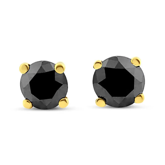 14k Yellow Gold 3/4 Cttw Treated Black Diamond Screw-back 4-prong Classic Stud Earrings (black Color I2-i3 Clarity)