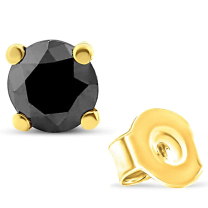 14k Yellow Gold 3/4 Cttw Treated Black Diamond Screw-back 4-prong Classic Stud Earrings (black Color I2-i3 Clarity)