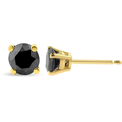 14k Yellow Gold 3/4 Cttw Treated Black Diamond Screw-back 4-prong Classic Stud Earrings (black Color I2-i3 Clarity)