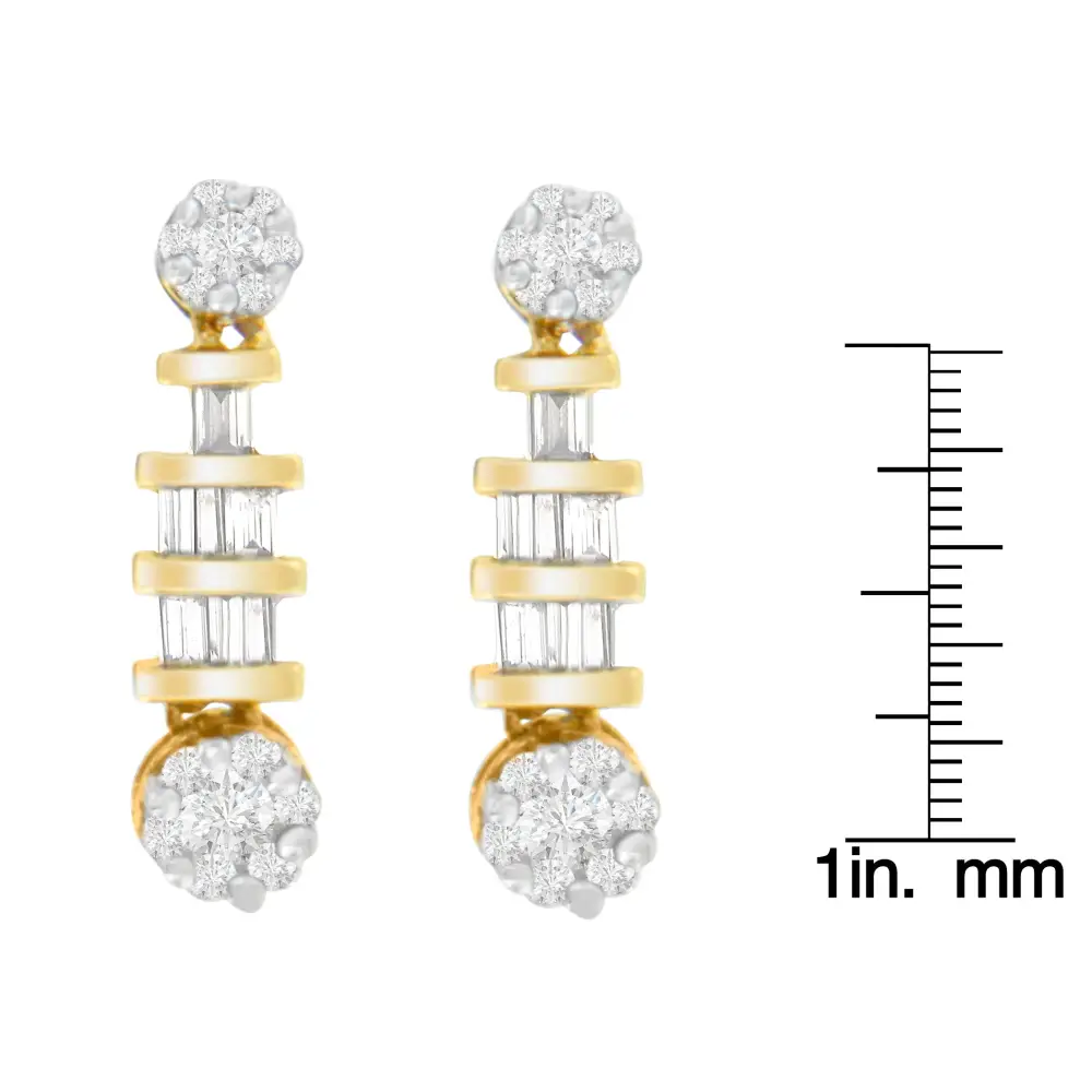 14k Yellow Gold 3/4ct. Tdw Round and Baguette-cut Diamond Earrings(h-i,si1-si2) - Fine Jewelry us Direct