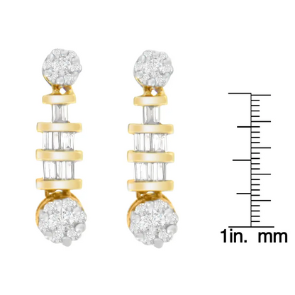 14k Yellow Gold 3/4ct. Tdw Round and Baguette-cut Diamond Earrings(h-i,si1-si2) - Fine Jewelry us Direct