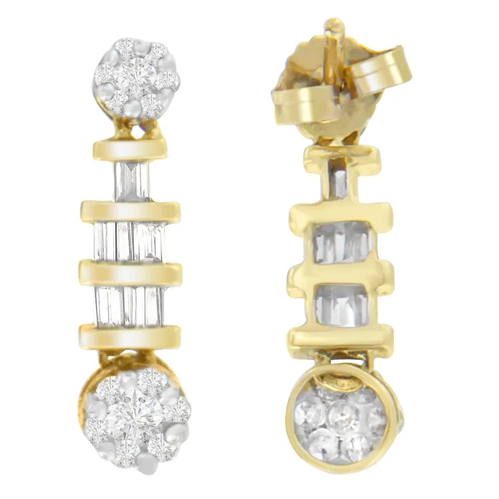 14k Yellow Gold 3/4ct. Tdw Round and Baguette-cut Diamond Earrings(h-i,si1-si2) - Fine Jewelry us Direct