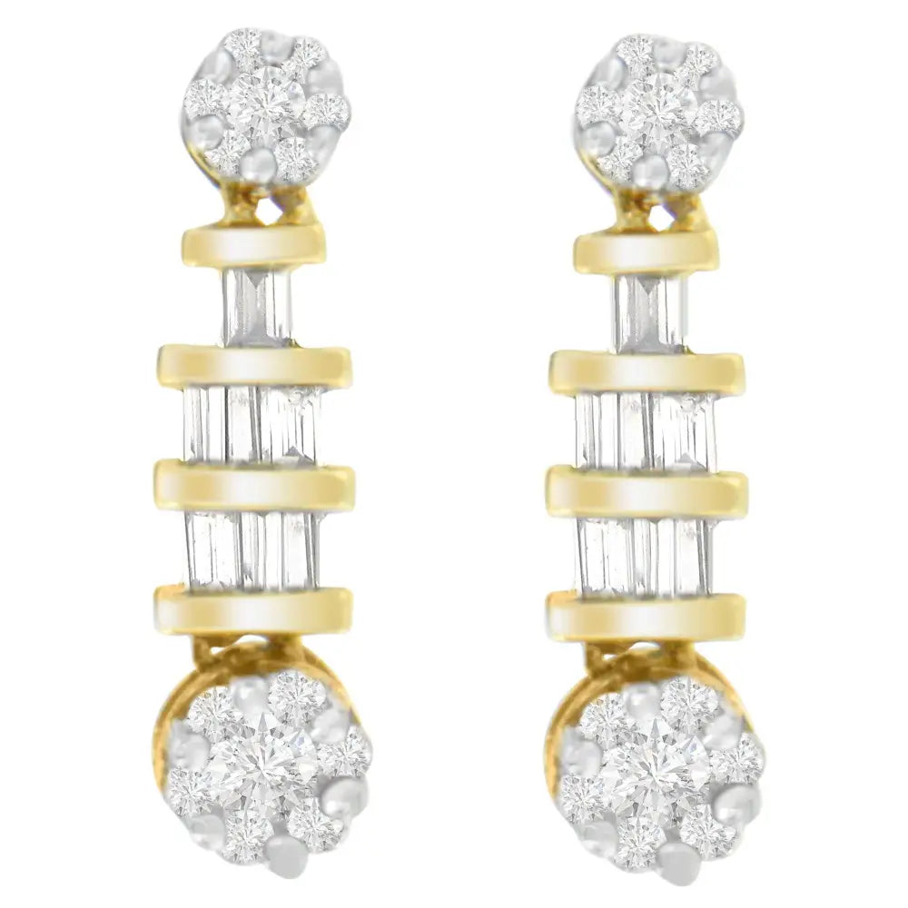 14k Yellow Gold 3/4ct. Tdw Round and Baguette-cut Diamond Earrings(h-i,si1-si2) - Fine Jewelry us Direct