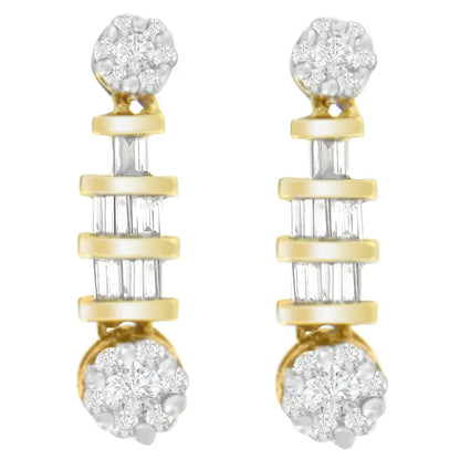 14k Yellow Gold 3/4ct. Tdw Round and Baguette-cut Diamond Earrings(h-i,si1-si2) - Fine Jewelry us Direct