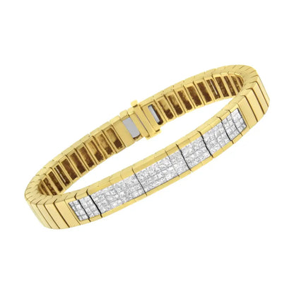 14k Yellow Gold 3 5/8 Cttw Invisible Set Princess-cut Diamond Id Tennis Bracelet (i-j Color Si1-si2 Clarity) - Size