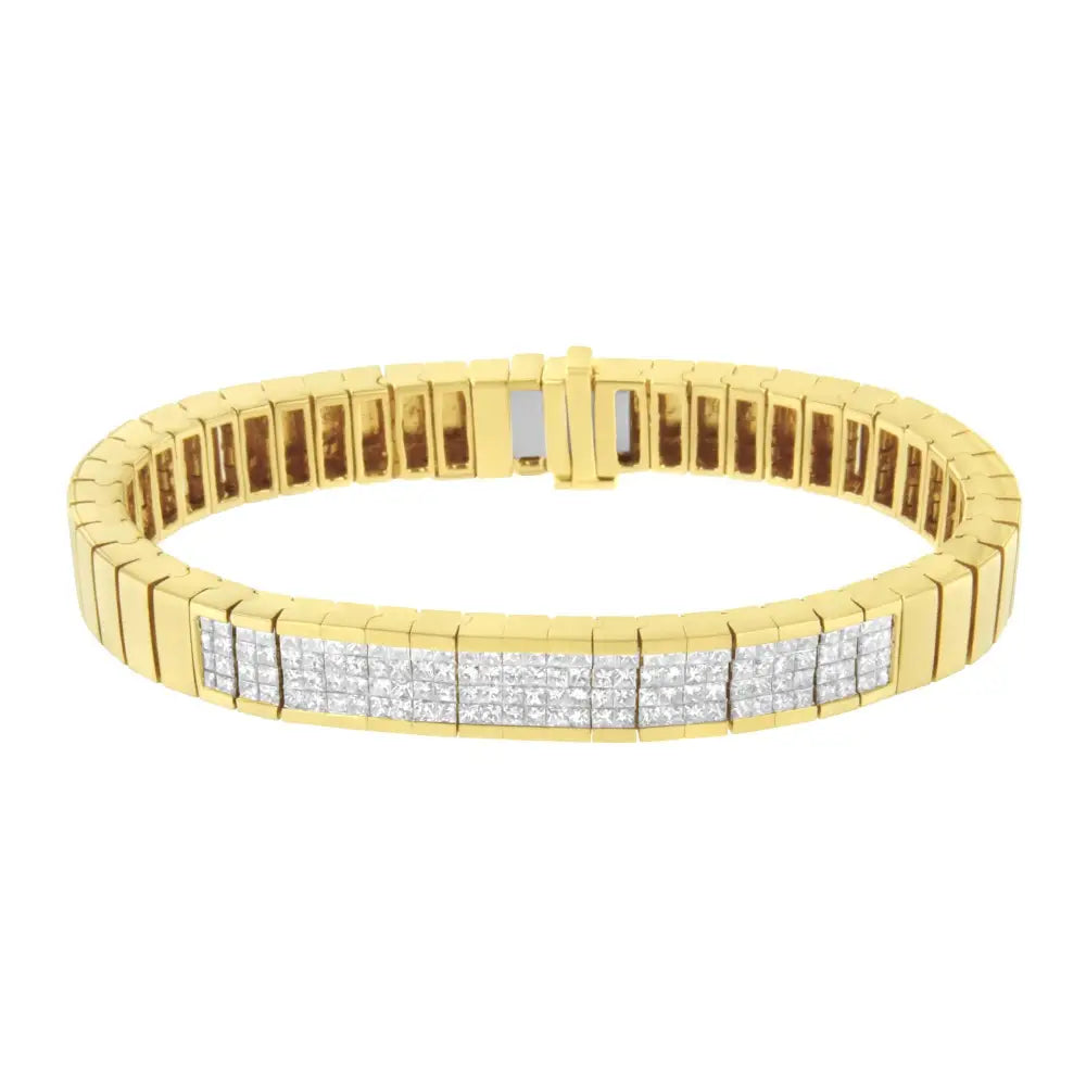 14k Yellow Gold 3 5/8 Cttw Invisible Set Princess-cut Diamond Id Tennis Bracelet (i-j Color Si1-si2 Clarity) - Size