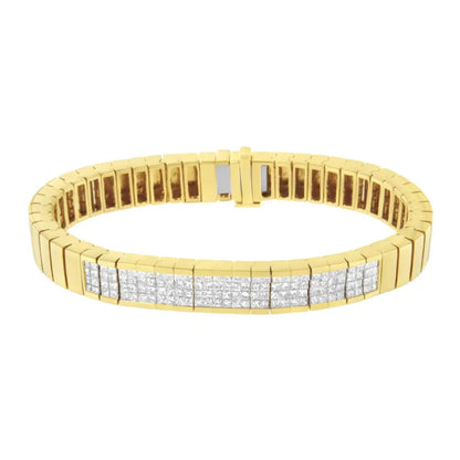 14k Yellow Gold 3 5/8 Cttw Invisible Set Princess-cut Diamond Id Tennis Bracelet (i-j Color Si1-si2 Clarity) - Size