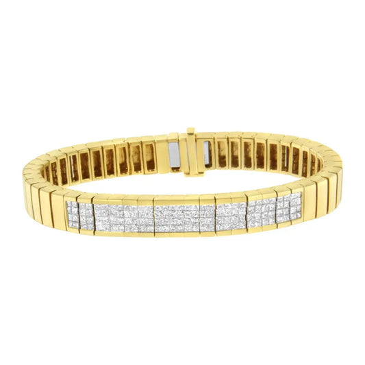 14k Yellow Gold 3 5/8 Cttw Invisible Set Princess-cut Diamond Id Tennis Bracelet (i-j Color Si1-si2 Clarity) - Size