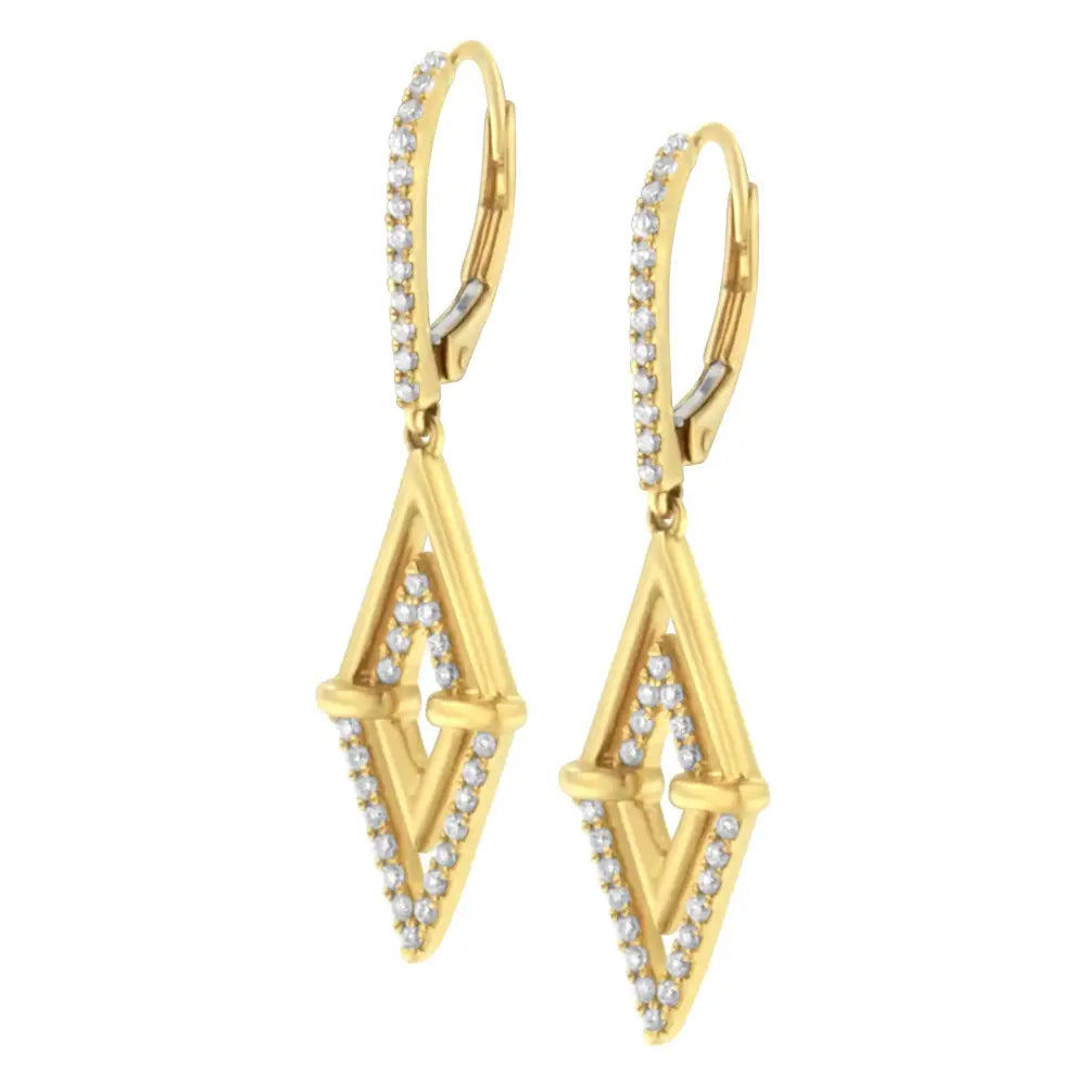 14k Yellow Gold 3/8 Cttw Double Triangle Drop and Dangle Diamond Earrings (g-h Color Si1-si2 Clarity) - Fine Jewelry