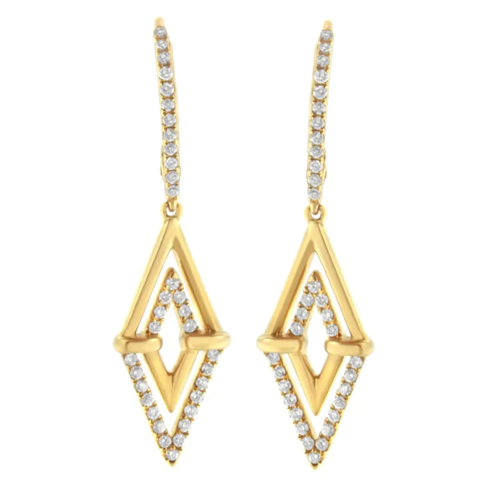 14k Yellow Gold 3/8 Cttw Double Triangle Drop and Dangle Diamond Earrings (g-h Color Si1-si2 Clarity) - Fine Jewelry