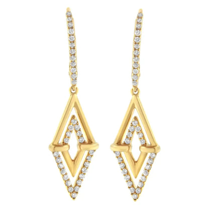 14k Yellow Gold 3/8 Cttw Double Triangle Drop and Dangle Diamond Earrings (g-h Color Si1-si2 Clarity) - Fine Jewelry