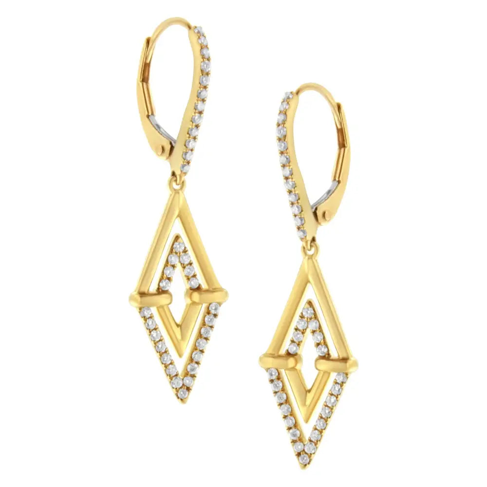 14k Yellow Gold 3/8 Cttw Double Triangle Drop and Dangle Diamond Earrings (g-h Color Si1-si2 Clarity) - Fine Jewelry