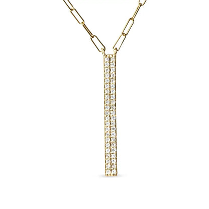 14k Yellow Gold 3/8 Cttw Two-strand Marquise and Bar Charm Paper Clip Link Pendant Necklace (i-j Color I1-i2 Clarity)