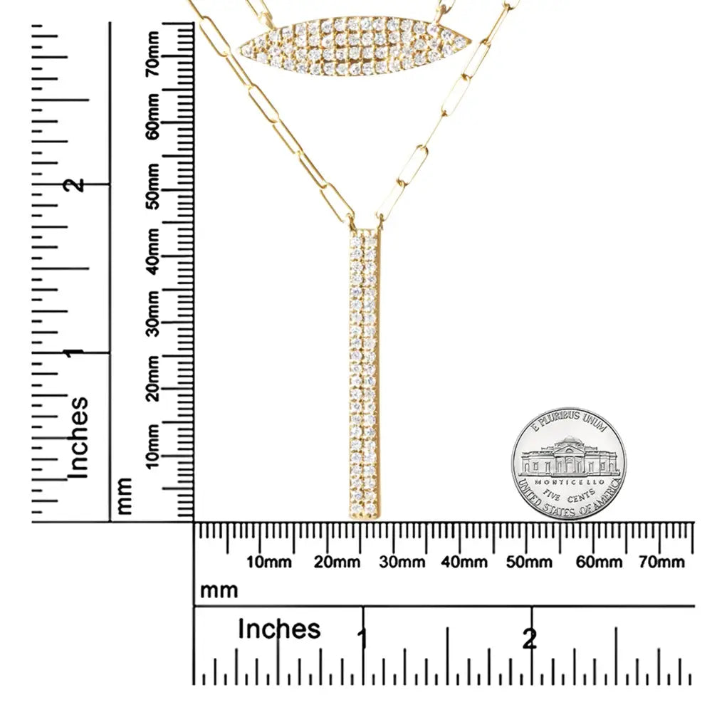 14k Yellow Gold 3/8 Cttw Two-strand Marquise and Bar Charm Paper Clip Link Pendant Necklace (i-j Color I1-i2 Clarity)