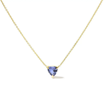 14k Yellow Gold 3-prong Martini Set Blue Tanzanite Trillion Solitaire 18’’ Pendant Necklace - Fine Jewelry us Direct