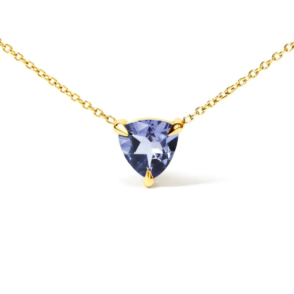 14k Yellow Gold 3-prong Martini Set Blue Tanzanite Trillion Solitaire 18’’ Pendant Necklace - Fine Jewelry us Direct