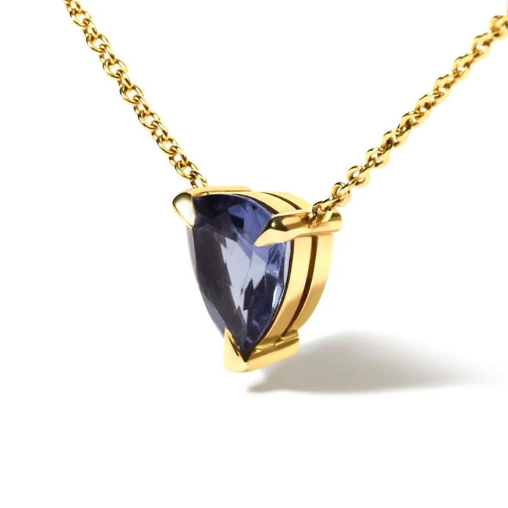 14k Yellow Gold 3-prong Martini Set Blue Tanzanite Trillion Solitaire 18’’ Pendant Necklace - Fine Jewelry us Direct