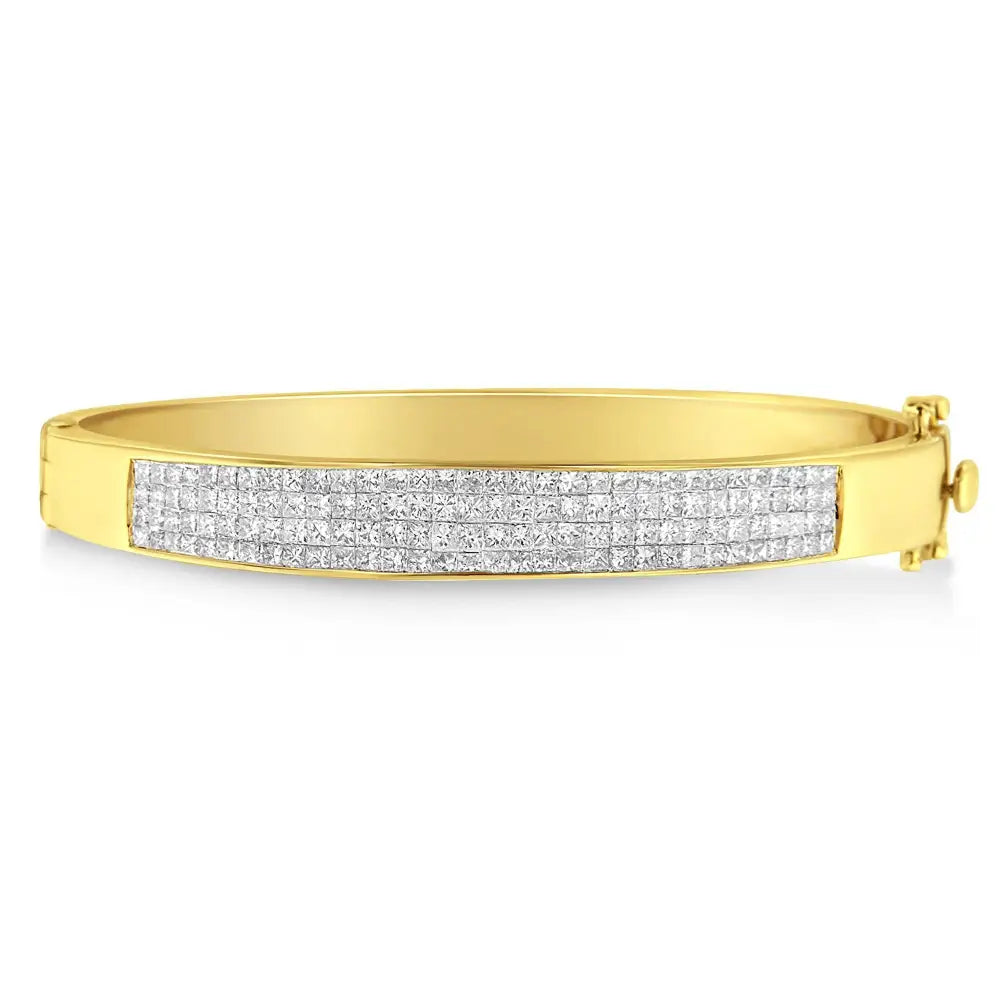 14k Yellow Gold 4.0 Cttw Invisible-set Princess Cut Diamond Id Bangle Bracelet (h-i Color Si1-si2 Clarity) - Fits