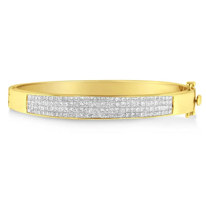 14k Yellow Gold 4.0 Cttw Invisible-set Princess Cut Diamond Id Bangle Bracelet (h-i Color Si1-si2 Clarity) - Fits