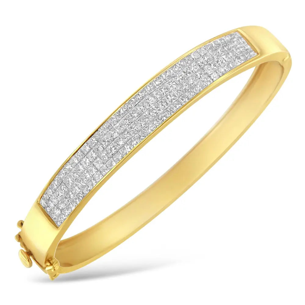 14k Yellow Gold 4.0 Cttw Invisible-set Princess Cut Diamond Id Bangle Bracelet (h-i Color Si1-si2 Clarity) - Fits