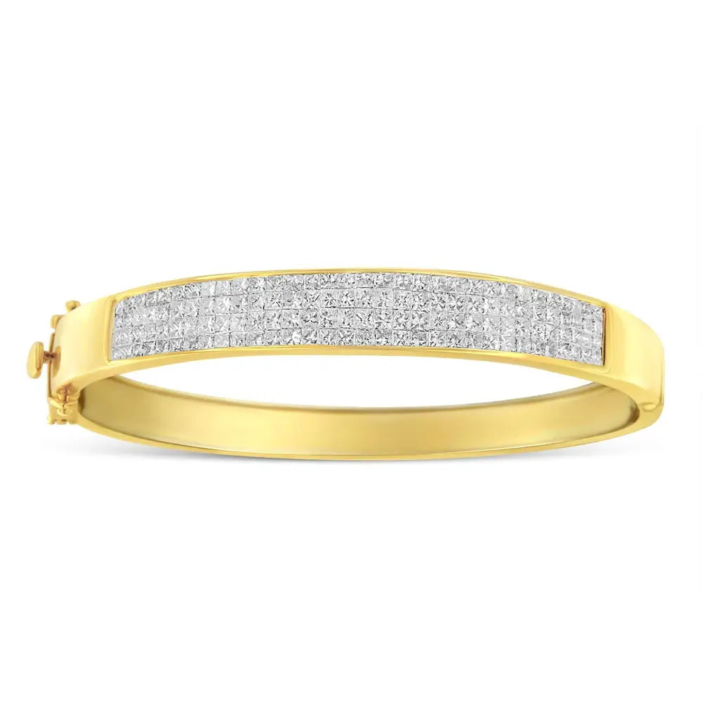 14k Yellow Gold 4.0 Cttw Invisible-set Princess Cut Diamond Id Bangle Bracelet (h-i Color Si1-si2 Clarity) - Fits