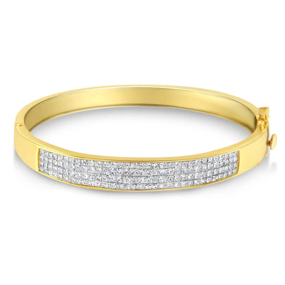 14k Yellow Gold 4.0 Cttw Invisible-set Princess Cut Diamond Id Bangle Bracelet (h-i Color Si1-si2 Clarity) - Fits