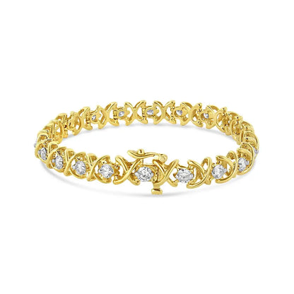 14k Yellow Gold 4.0 Cttw ?X’-link Round-cut Diamond Bracelet (i-j Color Si2-i1 Clarity) - Size 7.25 - Fine Jewelry