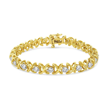 14k Yellow Gold 4.0 Cttw ?X’-link Round-cut Diamond Bracelet (i-j Color Si2-i1 Clarity) - Size 7.25 - Fine Jewelry