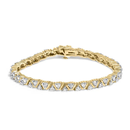 14k Yellow Gold 4.00 Cttw Diamond Triangle Link Tennis Bracelet (h-i Color I1-i2 Clarity) - 7’’ Inches - Fine