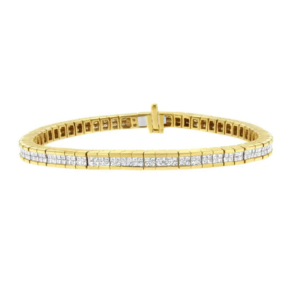 14k Yellow Gold 4 5/8 Cttw Invisible Set Princess-cut Diamond Id Tennis Bracelet (i-j Si1-si2) - 7’’ - Fine Jewelry