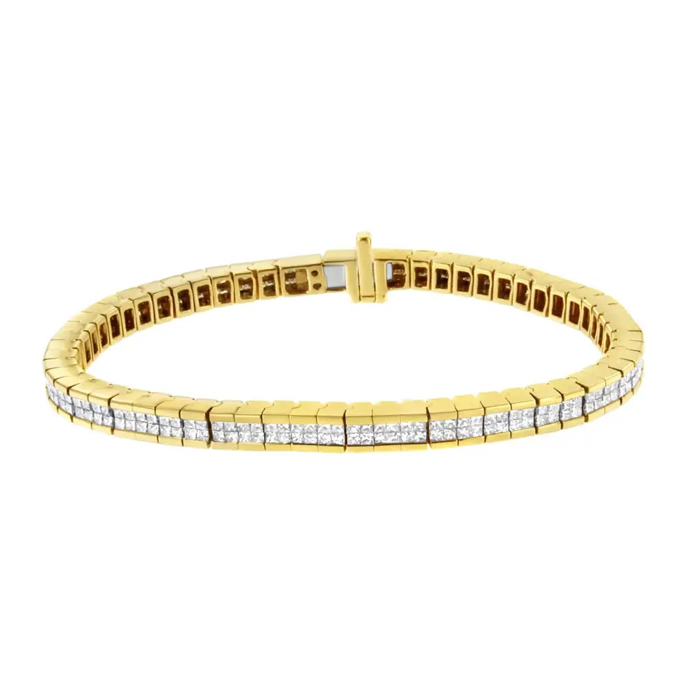 14k Yellow Gold 4 5/8 Cttw Invisible Set Princess-cut Diamond Id Tennis Bracelet (i-j Si1-si2) - 7’’ - Fine Jewelry