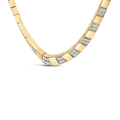 14k Yellow Gold 4/5 Cttw Diamond Cluster and Bar Set Link 3.5 Mm Chain Necklace (g-h Color Vs1-vs2 Clarity) - 16’’