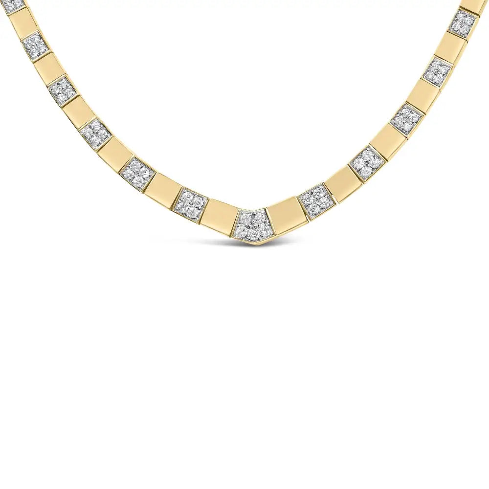 14k Yellow Gold 4/5 Cttw Diamond Cluster and Bar Set Link 3.5 Mm Chain Necklace (g-h Color Vs1-vs2 Clarity) - 16’’