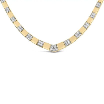 14k Yellow Gold 4/5 Cttw Diamond Cluster and Bar Set Link 3.5 Mm Chain Necklace (g-h Color Vs1-vs2 Clarity) - 16’’