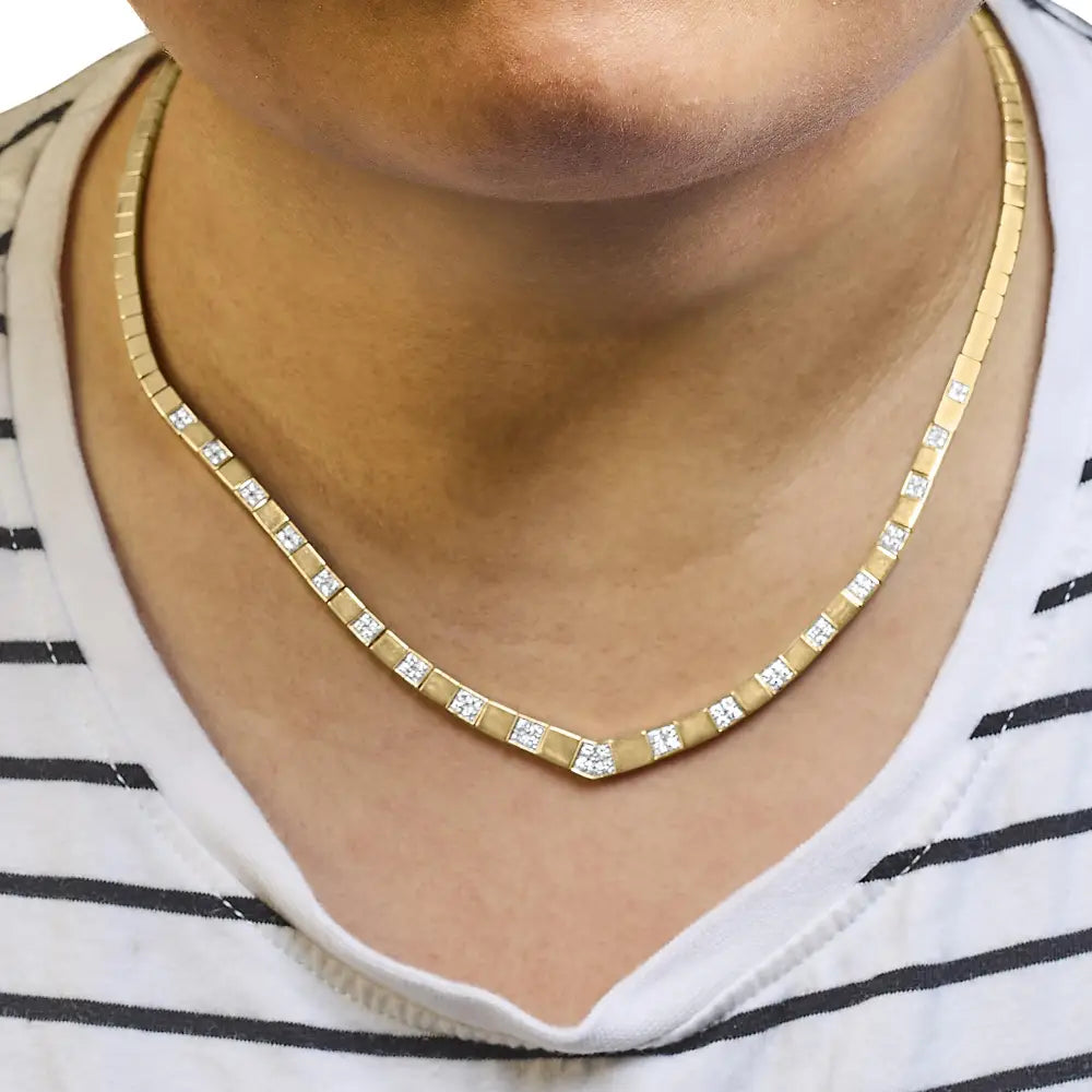 14k Yellow Gold 4/5 Cttw Diamond Cluster and Bar Set Link 3.5 Mm Chain Necklace (g-h Color Vs1-vs2 Clarity) - 16’’