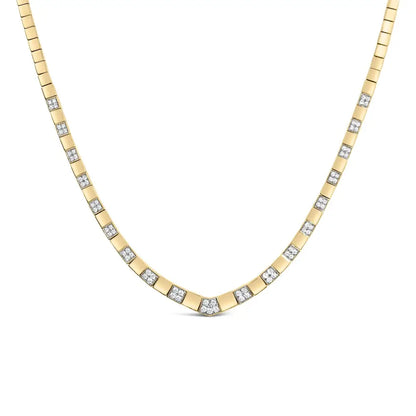 14k Yellow Gold 4/5 Cttw Diamond Cluster and Bar Set Link 3.5 Mm Chain Necklace (g-h Color Vs1-vs2 Clarity) - 16’’