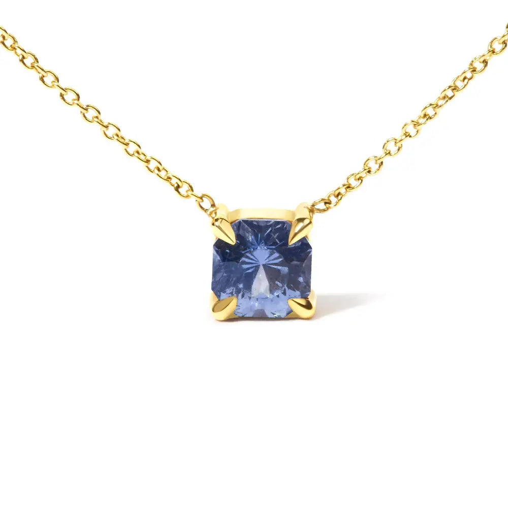 14k Yellow Gold 4/5 Cttw Natural Cushion Cut Blue Sapphire Solitaire Pendant Necklace - 15-16 Inches Adjustable - Fine