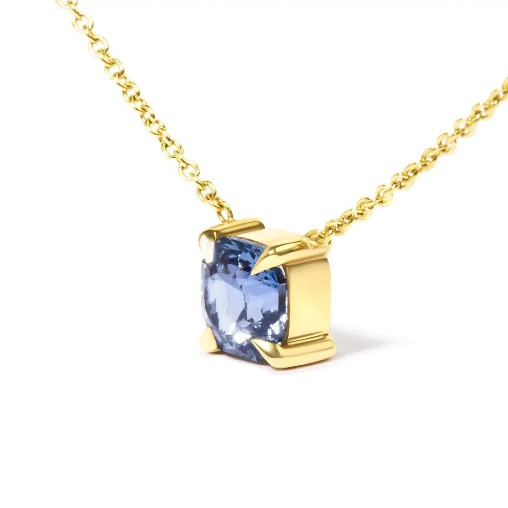 14k Yellow Gold 4/5 Cttw Natural Cushion Cut Blue Sapphire Solitaire Pendant Necklace - 15-16 Inches Adjustable - Fine