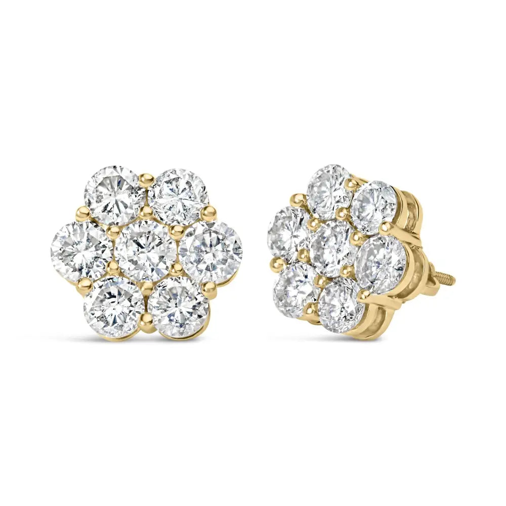 14k Yellow Gold 5.0 Cttw 7 Stone Floral Cluster Lab Grown Diamond Stud Earrings with Screw Backs (f-g Color Vs1-vs2