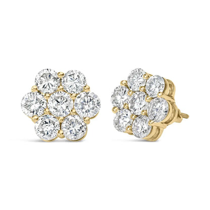 14k Yellow Gold 5.0 Cttw 7 Stone Floral Cluster Lab Grown Diamond Stud Earrings with Screw Backs (f-g Color Vs1-vs2