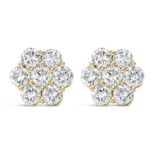 14k Yellow Gold 5.0 Cttw 7 Stone Floral Cluster Lab Grown Diamond Stud Earrings with Screw Backs (f-g Color Vs1-vs2