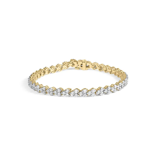 14k Yellow Gold 5.00 Cttw Diamond Three Stone Link Tennis Bracelet (i-j Color Si2-i1 Clarity) - 7’ Inches - Fine