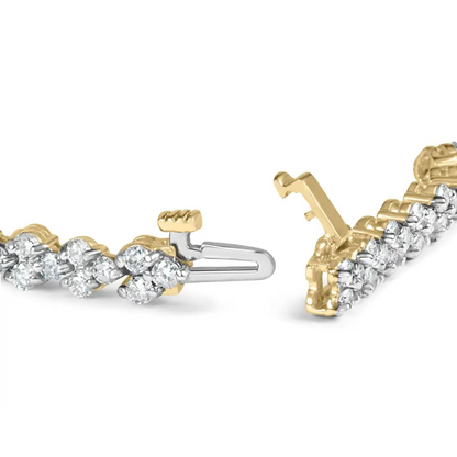 14k Yellow Gold 5.00 Cttw Diamond Three Stone Link Tennis Bracelet (i-j Color Si2-i1 Clarity) - 7’ Inches - Fine